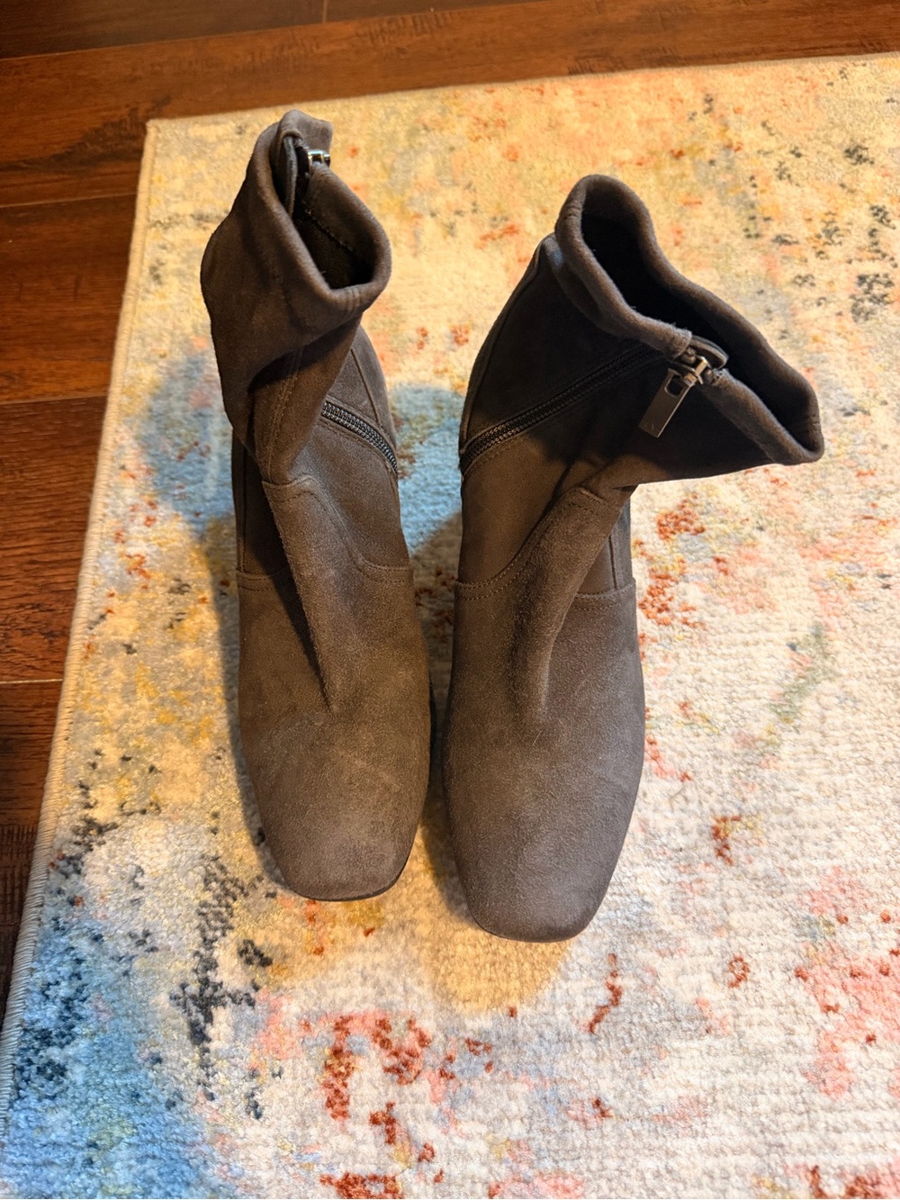 Aquatalia Charcoal Gray Suede Ankle Booties with Block Heel - Picture 3 of 6